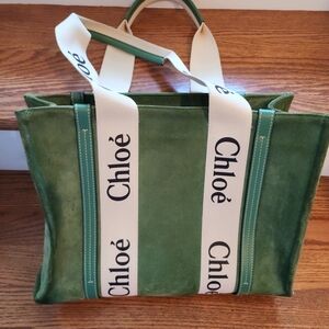 Chloe Green Suede Woody Tote Mefium